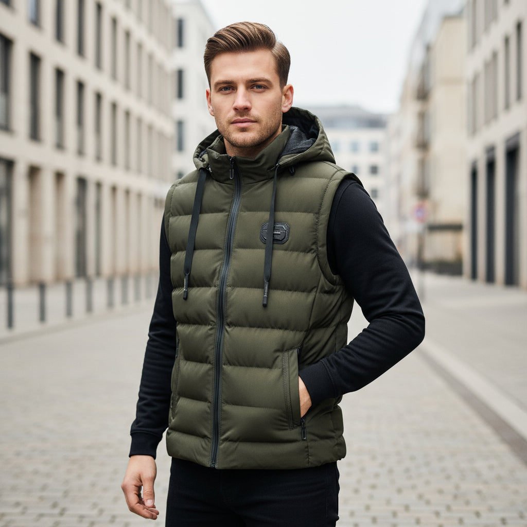 Gilet da uomo | Vestibilità lunga, con cappuccio, moderno