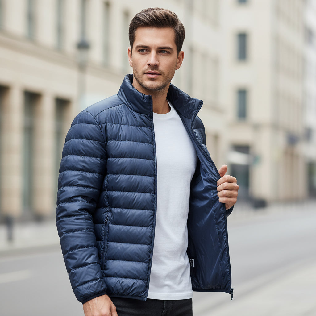 Giacca imbottita da uomo | Collo alto, design lineare