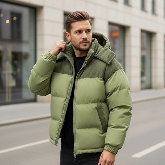 Giacca imbottita da uomo | Isolata, cappuccio in velluto a coste, design moderno