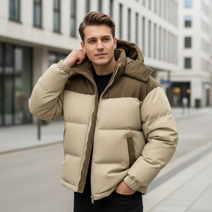 Giacca imbottita da uomo | Isolata, cappuccio in velluto a coste, design moderno