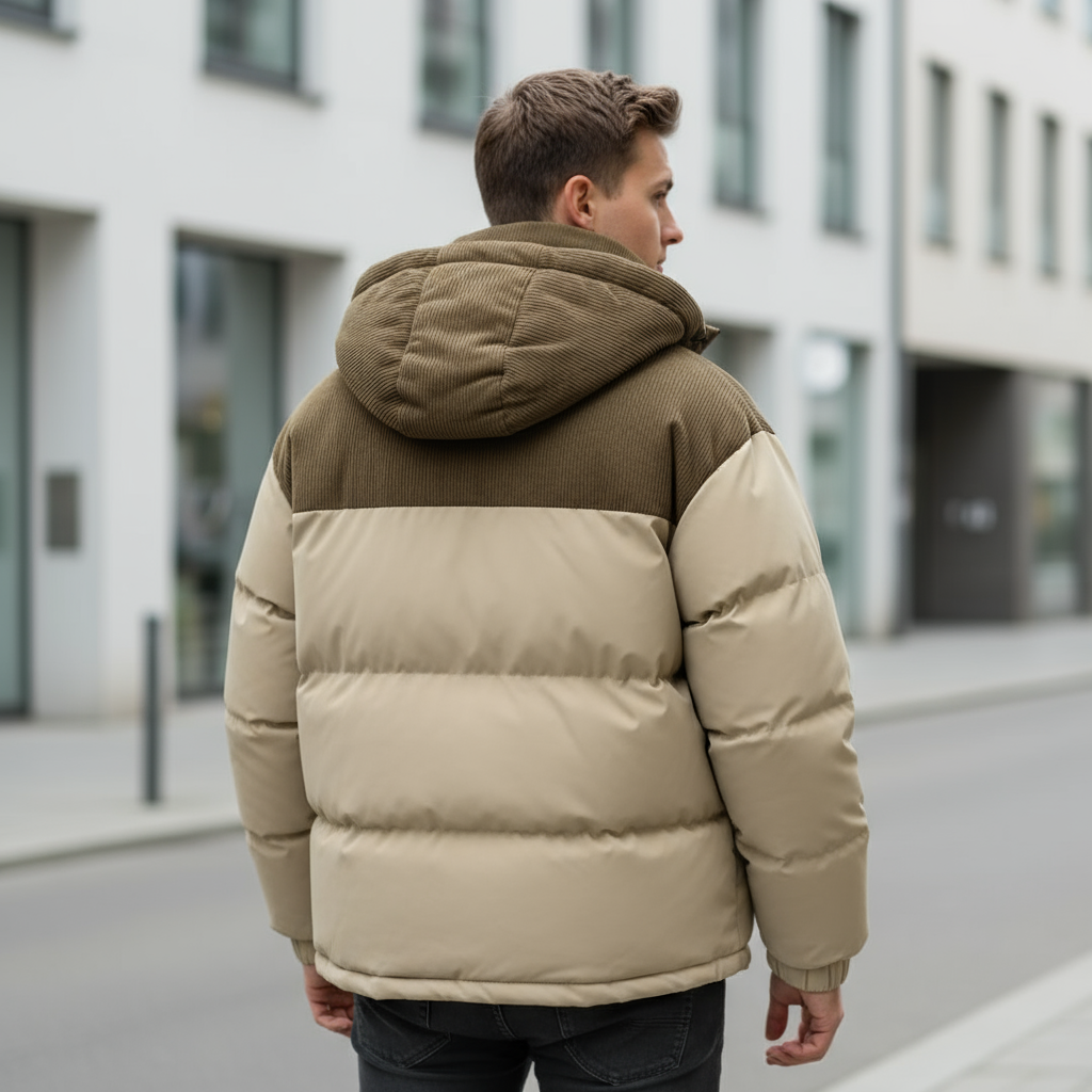 Giacca imbottita da uomo | Isolata, cappuccio in velluto a coste, design moderno