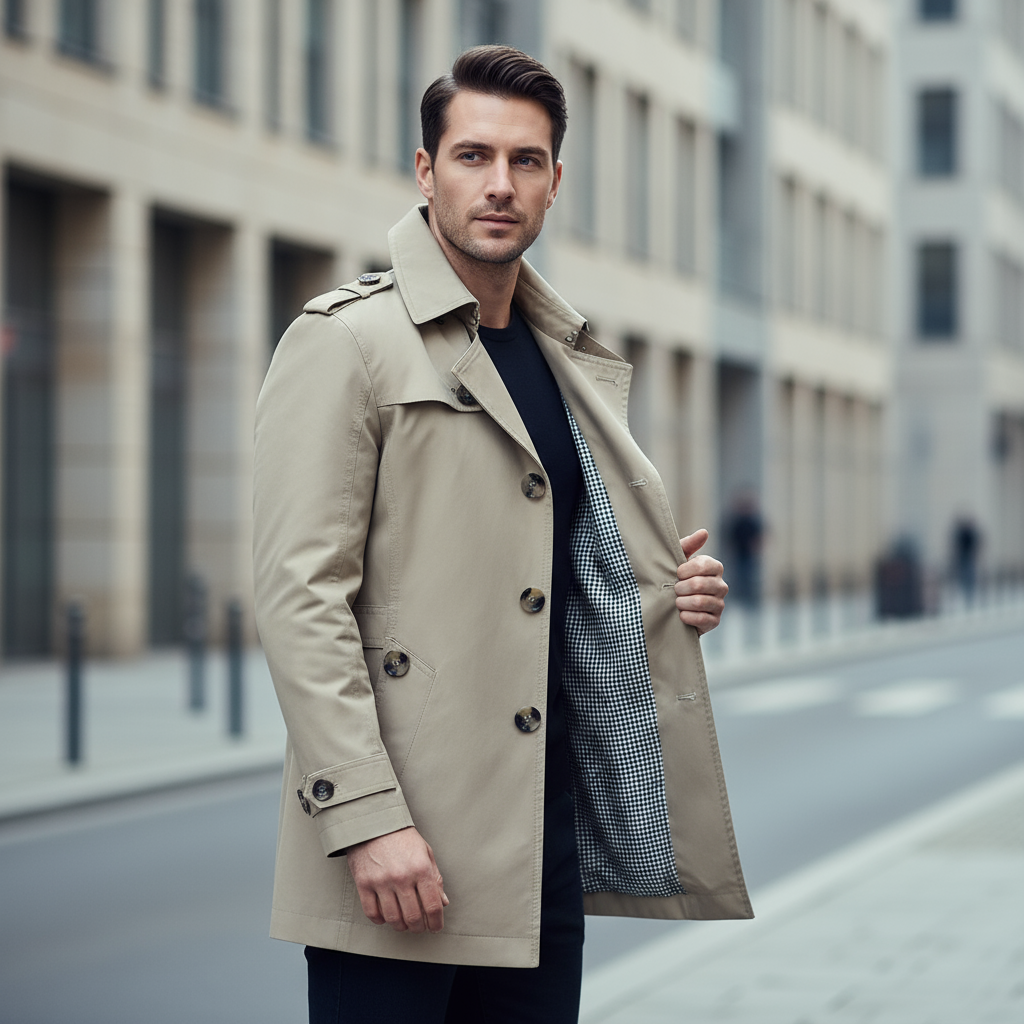 Trenchcoat da uomo | Silhouette classica, colletto risvoltato