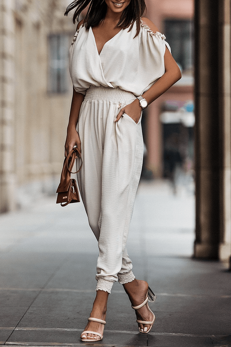 Salopette Casual Elegante Bailei | Tuta Lunga da Donna con Scollo a V e Dettagli Patchwork TIAMUSE Tuta Lunga