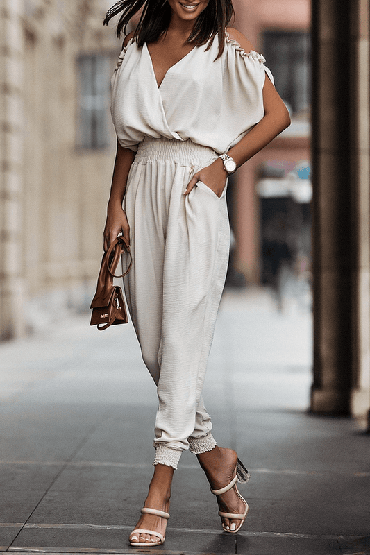 Salopette Casual Elegante Bailei | Tuta Lunga da Donna con Scollo a V e Dettagli Patchwork TIAMUSE Tuta Lunga