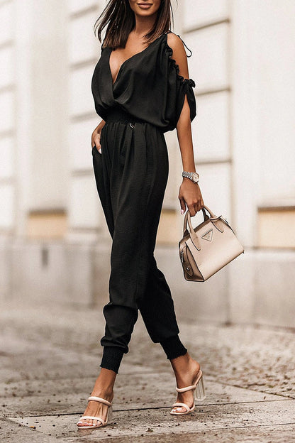 Salopette Casual Elegante Bailei | Tuta Lunga da Donna con Scollo a V e Dettagli Patchwork TIAMUSE Tuta Lunga