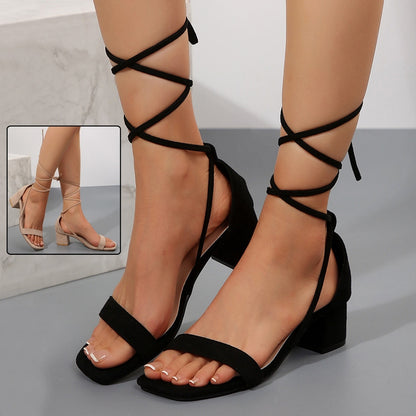 Sandali Estivi da Donna | Sandali Eleganti a Punta Quadrata in Nero e Albicocca TIAMUSE Sandali