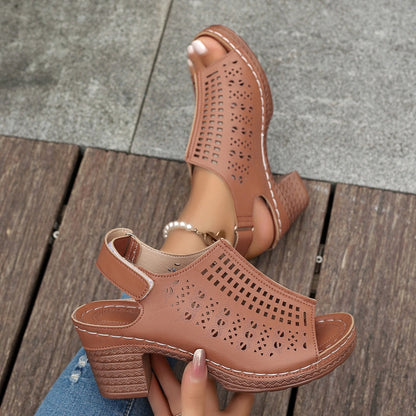 Sandali Estivi da Donna con Punta Aperta – Design Traforato e Cinturino in Velcro TIAMUSE Sandali