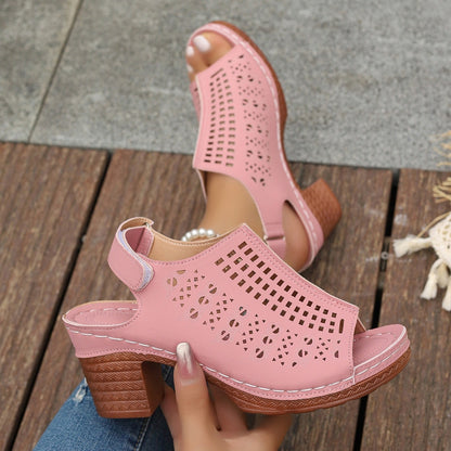 Sandali Estivi da Donna con Punta Aperta – Design Traforato e Cinturino in Velcro TIAMUSE Sandali