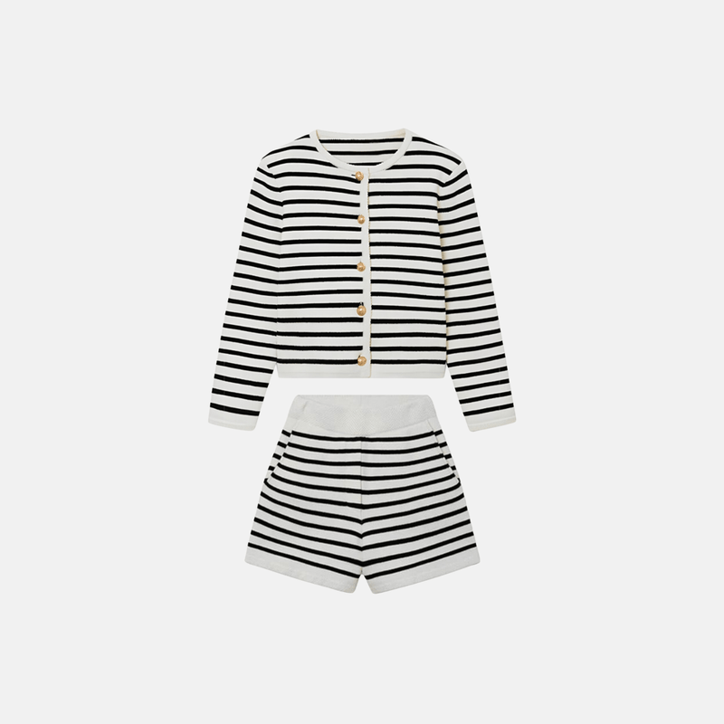 Set Cardigan Striato e Pantaloni Corti a Vita Alta | Beatris TIAMUSE Set