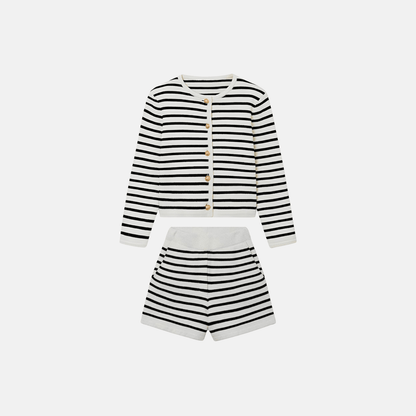 Set Cardigan Striato e Pantaloni Corti a Vita Alta | Beatris TIAMUSE Set