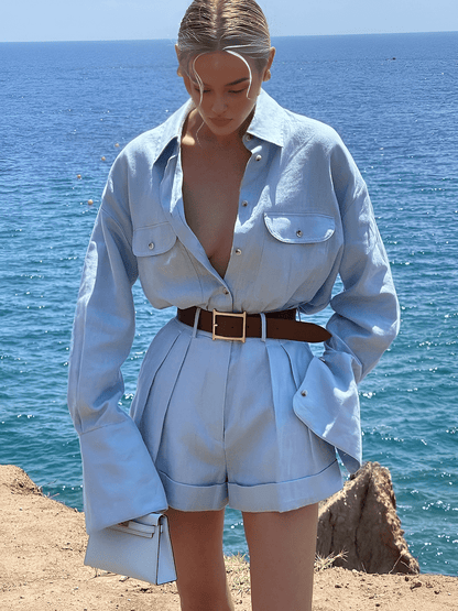 Set Donna Tonia in Cotone & Lino | Completo Elegante con Maniche Lunghe TIAMUSE Short Sets