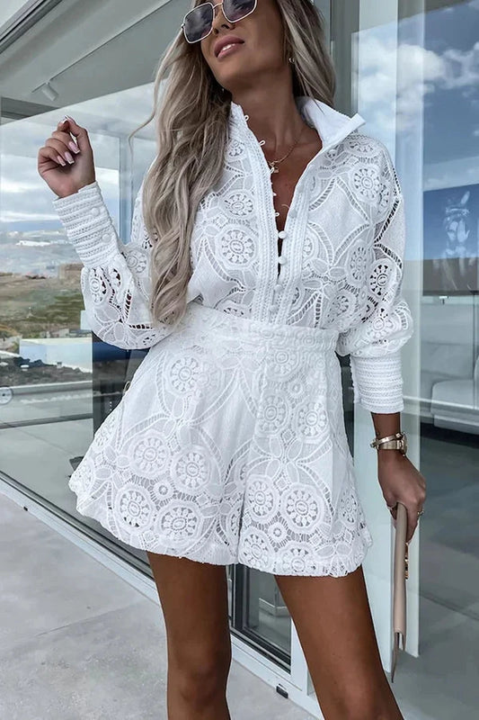 Set Donna con Blusa in Pizzo e Shorts | Outfit di Tendenza e Comodo per Primavera e Estate Ariella TIAMUSE Set Donna