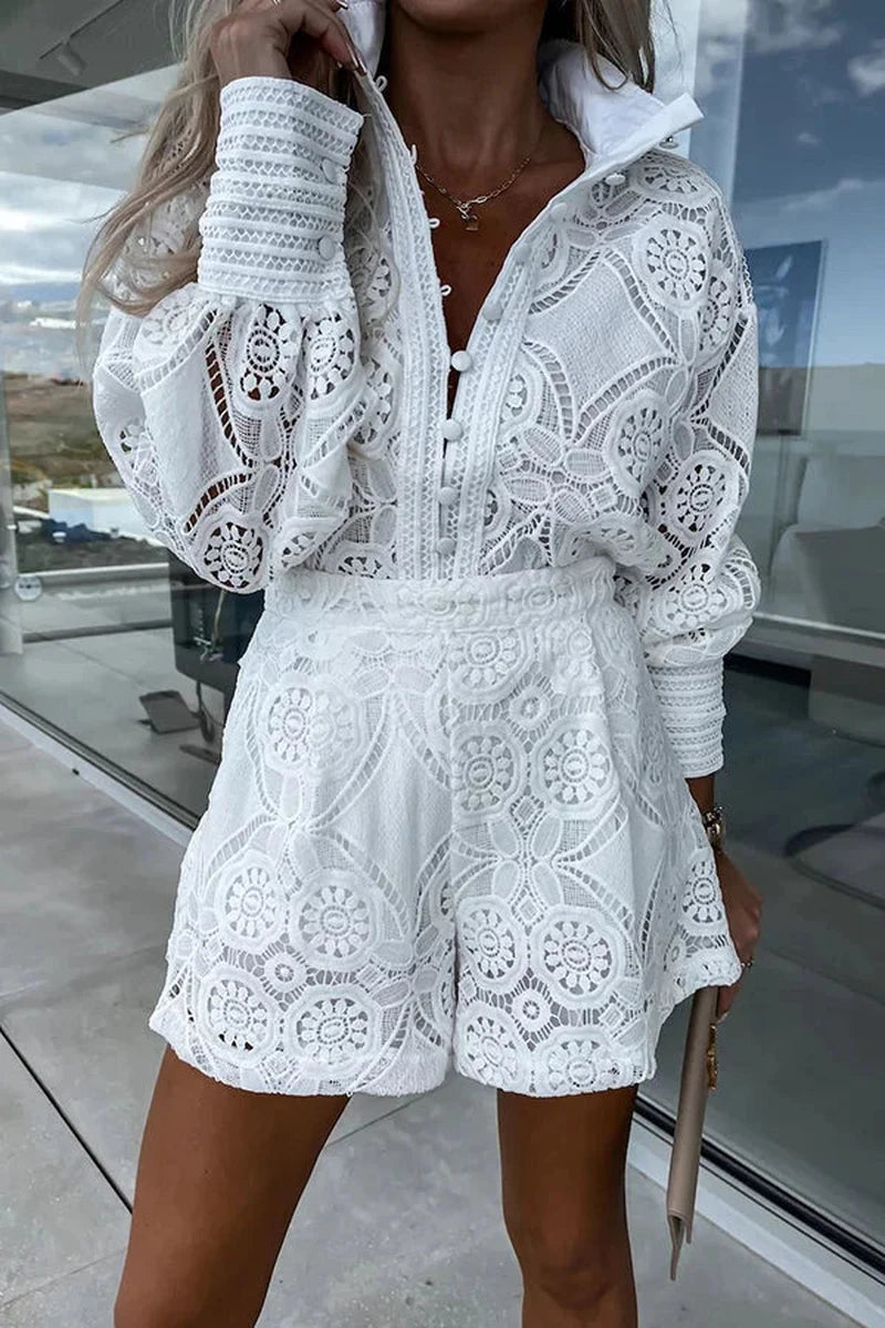 Set Donna con Blusa in Pizzo e Shorts | Outfit di Tendenza e Comodo per Primavera e Estate Ariella TIAMUSE Set Donna