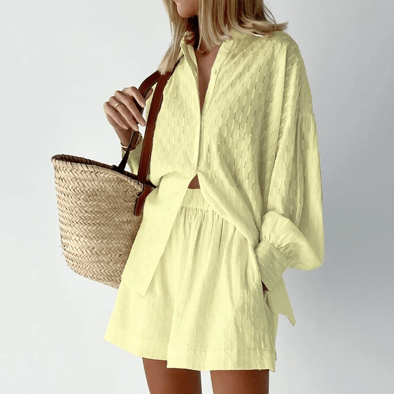 Set Due Pezzi Caterina | Blusa in Cotone Morbido e Pantaloncini Comodi per uno Stile Chic Quotidiano TIAMUSE Holiday vibes