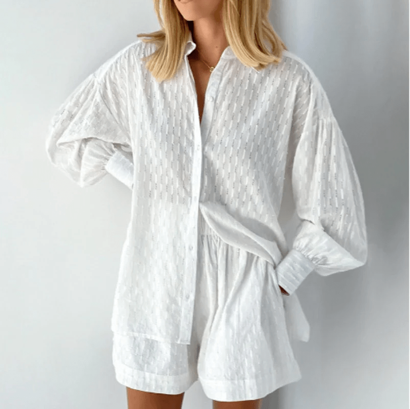 Set Due Pezzi Caterina | Blusa in Cotone Morbido e Pantaloncini Comodi per uno Stile Chic Quotidiano TIAMUSE Holiday vibes
