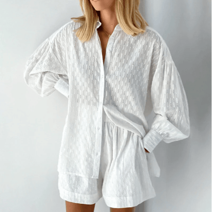 Set Due Pezzi Caterina | Blusa in Cotone Morbido e Pantaloncini Comodi per uno Stile Chic Quotidiano TIAMUSE Holiday vibes