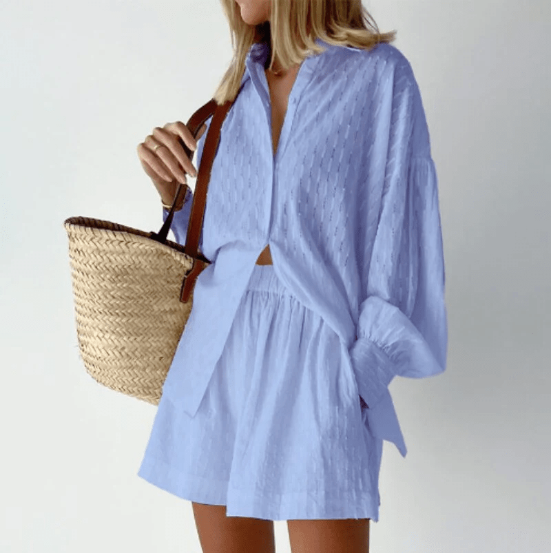 Set Due Pezzi Caterina | Blusa in Cotone Morbido e Pantaloncini Comodi per uno Stile Chic Quotidiano TIAMUSE Holiday vibes