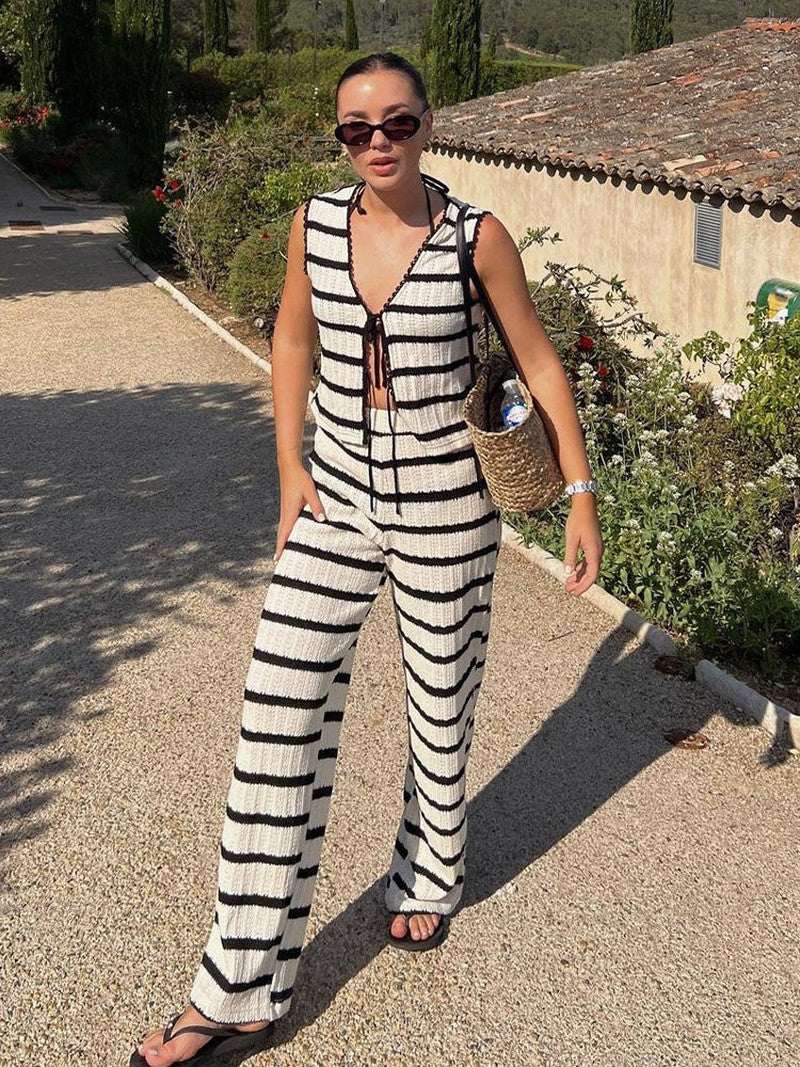 Set Due Pezzi Donna Evelina | Completo a Righe Bianco e Nero per un Look Elegante & Trendy TIAMUSE 2-Piece Sets