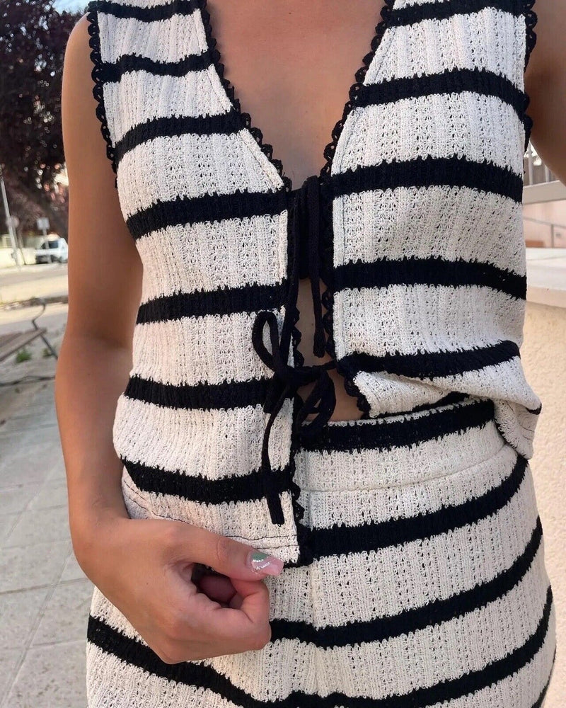 Set Due Pezzi Donna Evelina | Completo a Righe Bianco e Nero per un Look Elegante & Trendy TIAMUSE 2-Piece Sets