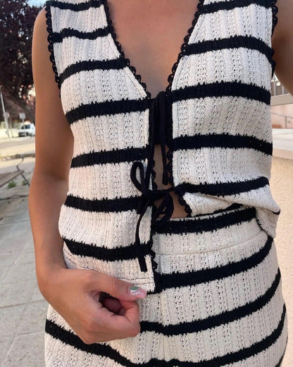Set Due Pezzi Donna Evelina | Completo a Righe Bianco e Nero per un Look Elegante & Trendy TIAMUSE 2-Piece Sets