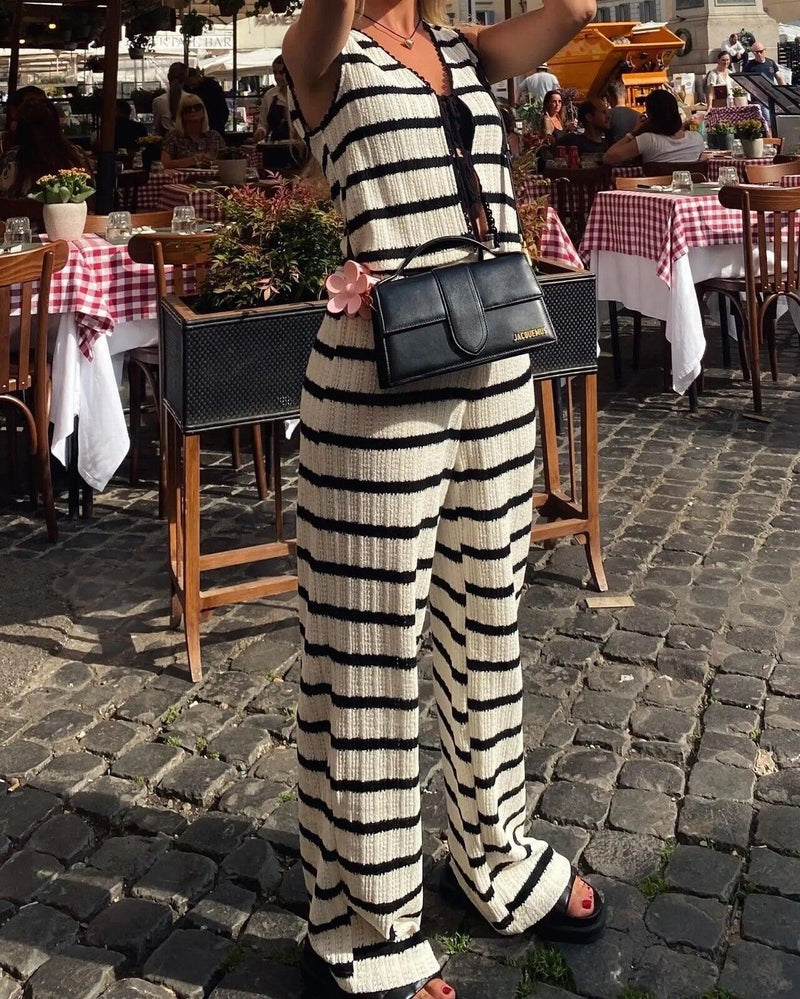 Set Due Pezzi Donna Evelina | Completo a Righe Bianco e Nero per un Look Elegante & Trendy TIAMUSE 2-Piece Sets