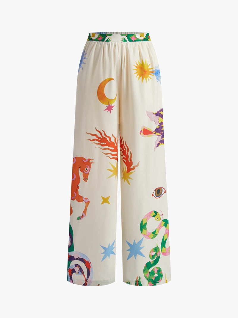 Set Top Halter Senza Schiena e Pantaloni a Gamba Larga con Stampa Colorata | Giulia TIAMUSE Pant Sets