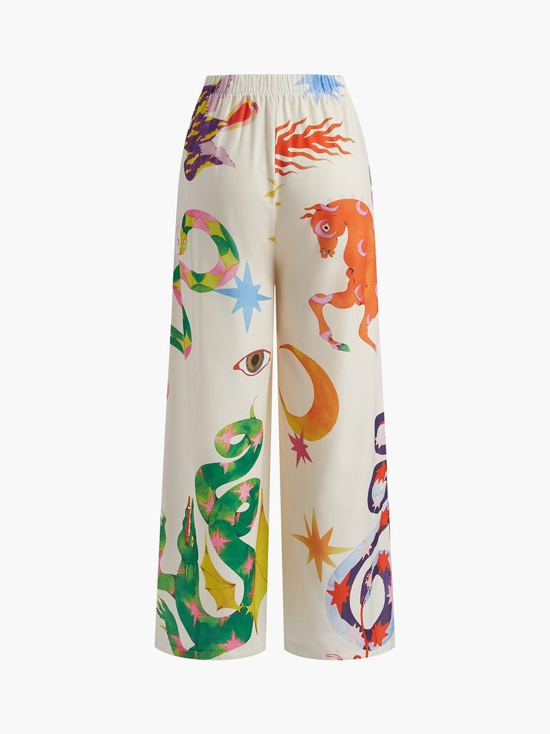 Set Top Halter Senza Schiena e Pantaloni a Gamba Larga con Stampa Colorata | Giulia TIAMUSE Pant Sets