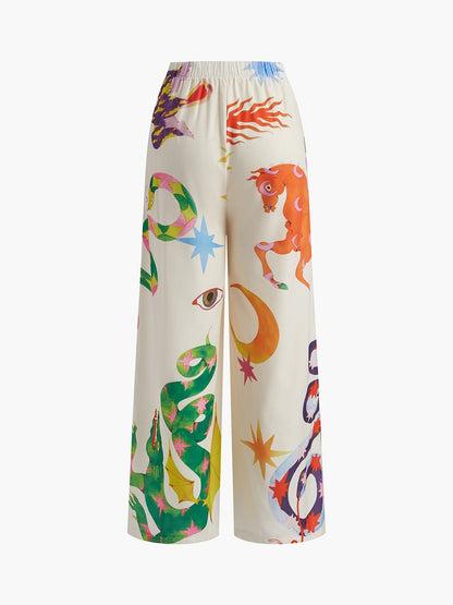 Set Top Halter Senza Schiena e Pantaloni a Gamba Larga con Stampa Colorata | Giulia TIAMUSE Pant Sets