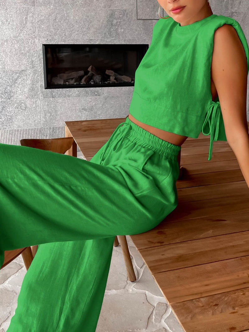 Set in Lino a Due Pezzi Alena | Crop Top Elegante e Pantaloni Fluidi per Look Raffinati TIAMUSE Short set, Long set