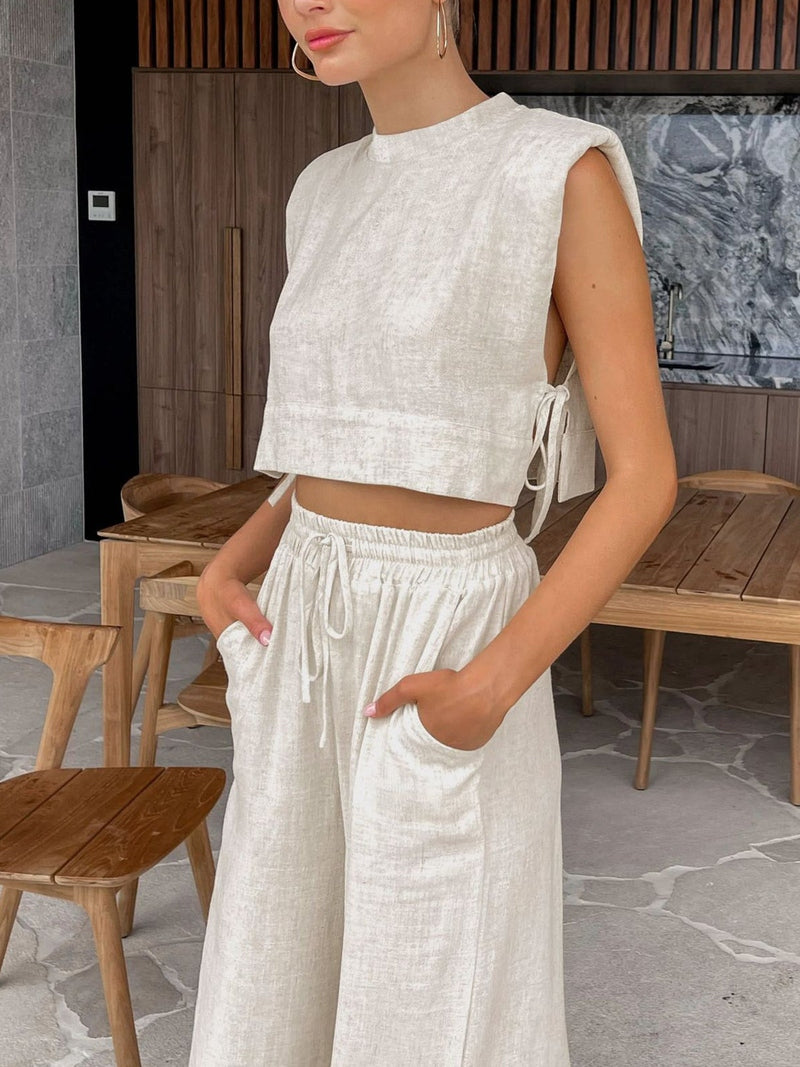 Set in Lino a Due Pezzi Alena | Crop Top Elegante e Pantaloni Fluidi per Look Raffinati TIAMUSE Short set, Long set