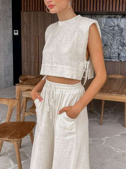 Set in Lino a Due Pezzi Alena | Crop Top Elegante e Pantaloni Fluidi per Look Raffinati TIAMUSE Short set, Long set