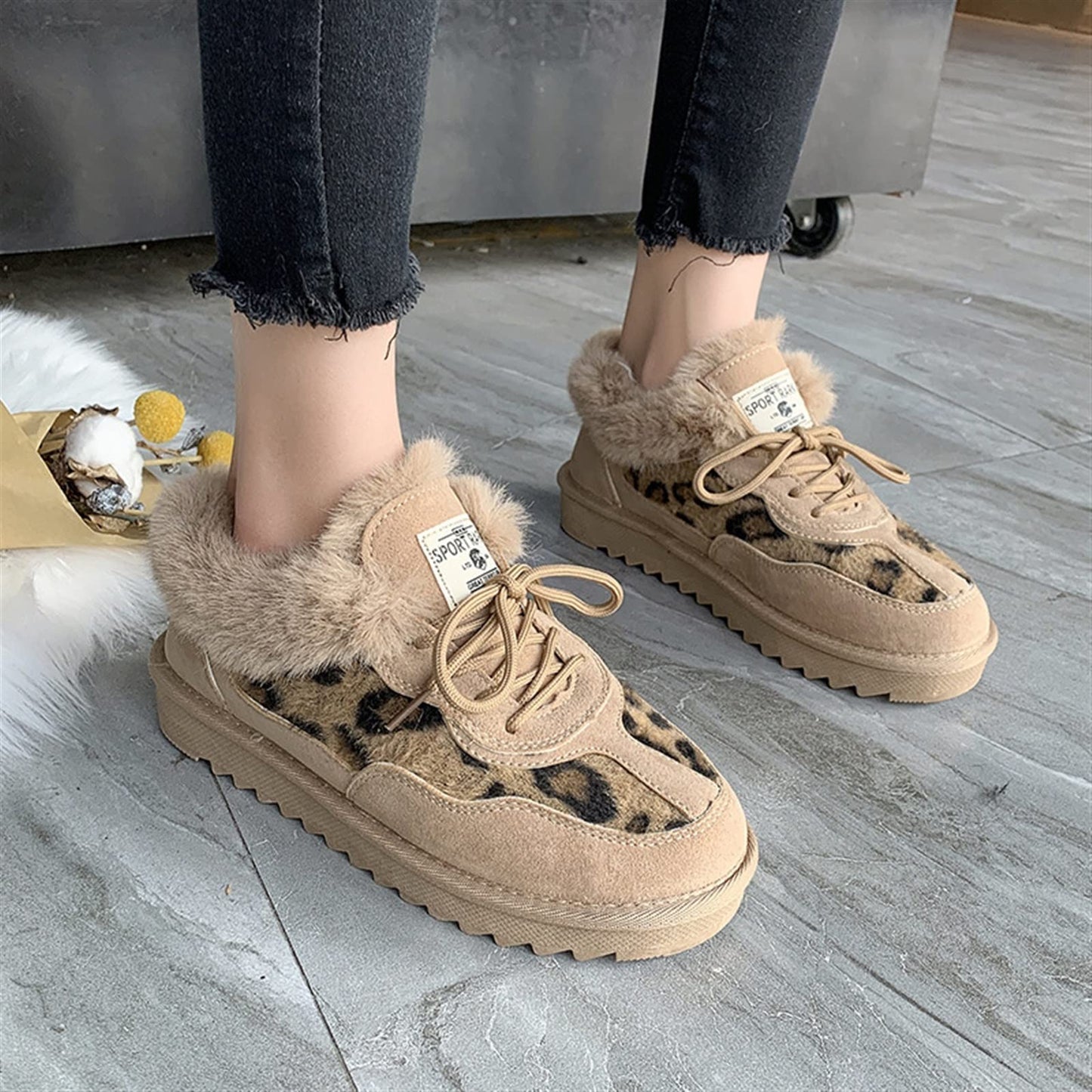Sneakers Invernali Donna con Stampa Leopardata | Scarpe Calde con Pelliccia e Suola Bassa TIAMUSE Older