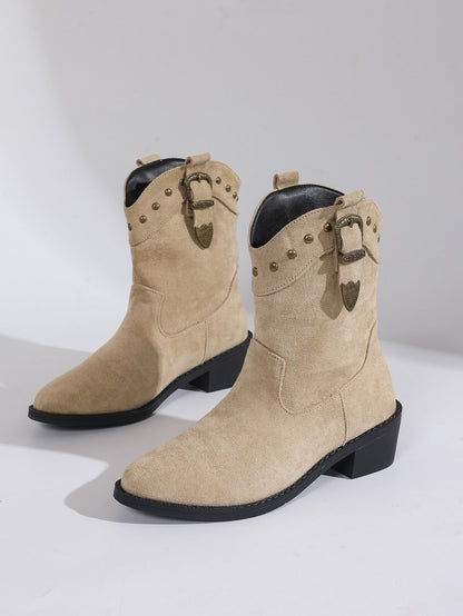 Stivaletti Donna Stile Cowboy Marroni e Beige | Stivali in Camoscio Donna TIAMUSE November