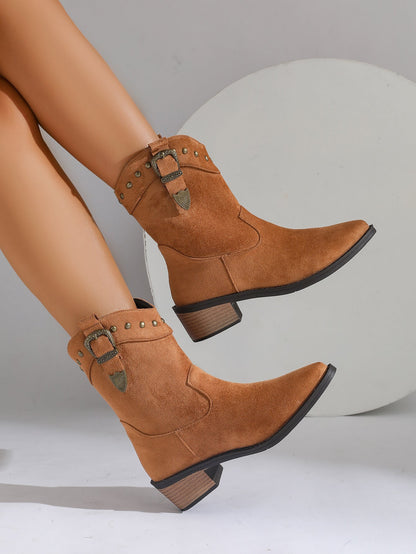 Stivaletti Donna Stile Cowboy Marroni e Beige | Stivali in Camoscio Donna TIAMUSE November
