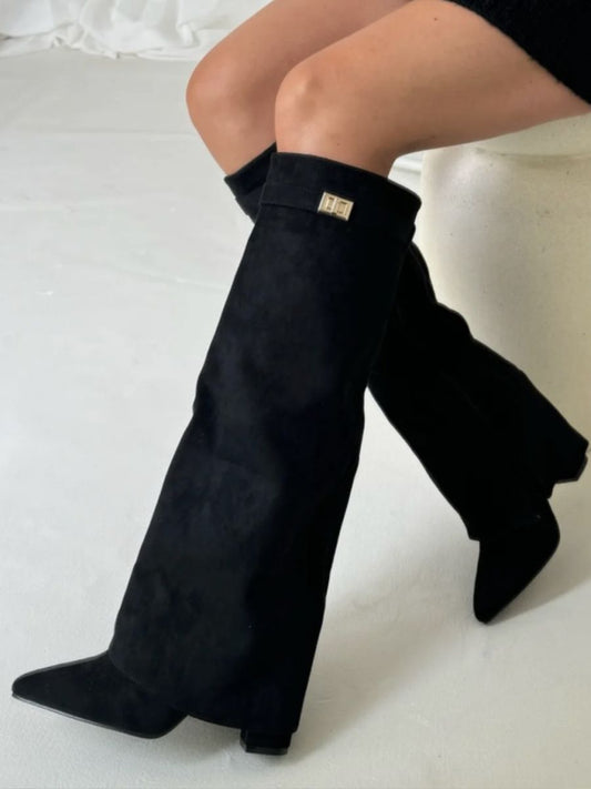 Stivali Neri da Donna in Suede al Ginocchio | Scarpe Moda Autunno Inverno Casual TIAMUSE