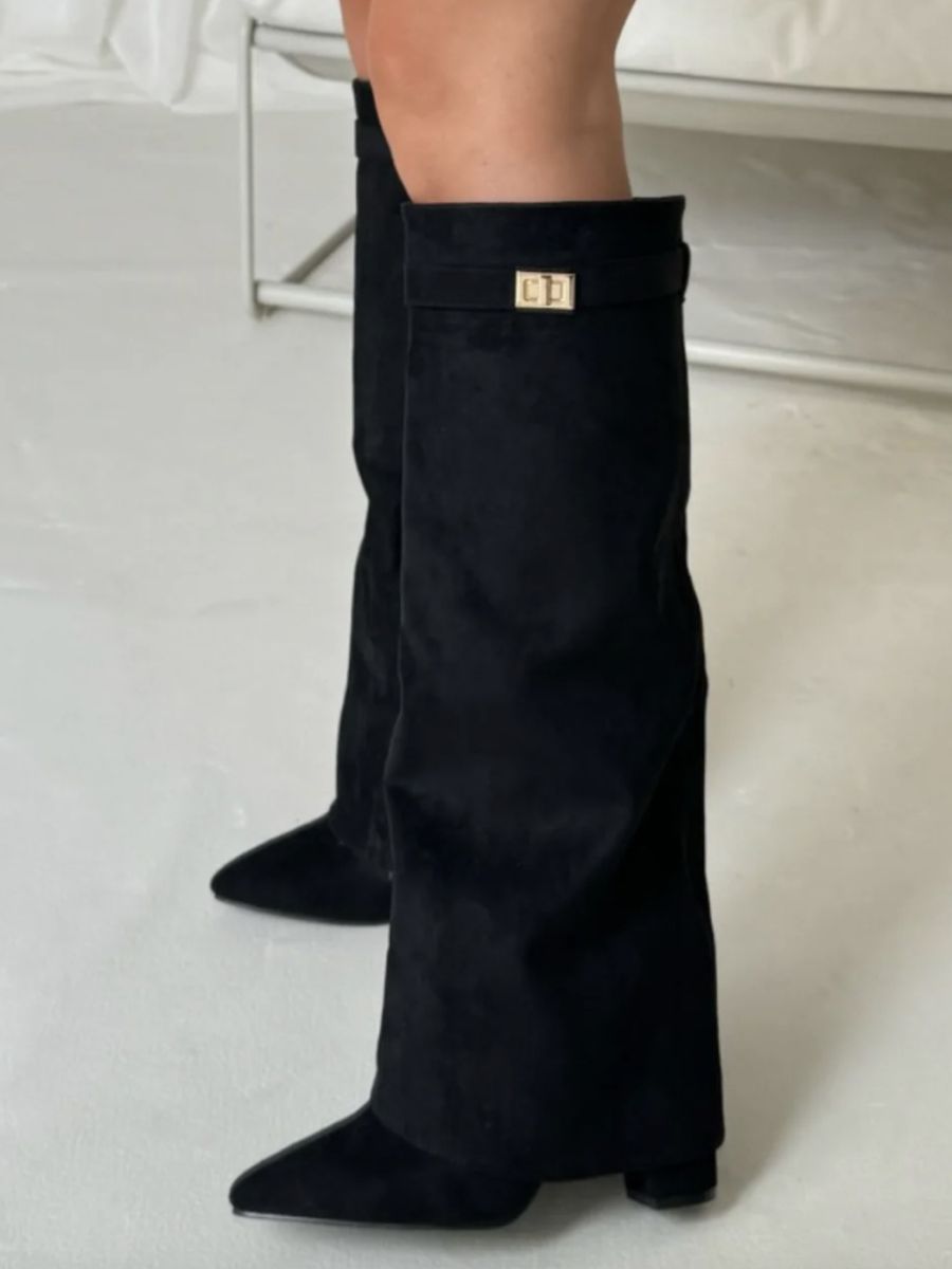 Stivali Neri da Donna in Suede al Ginocchio | Scarpe Moda Autunno Inverno Casual TIAMUSE