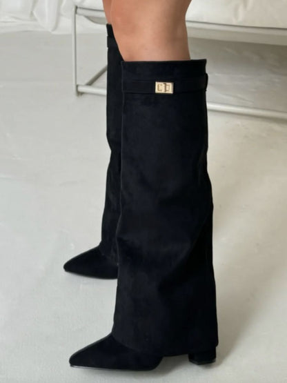 Stivali Neri da Donna in Suede al Ginocchio | Scarpe Moda Autunno Inverno Casual TIAMUSE