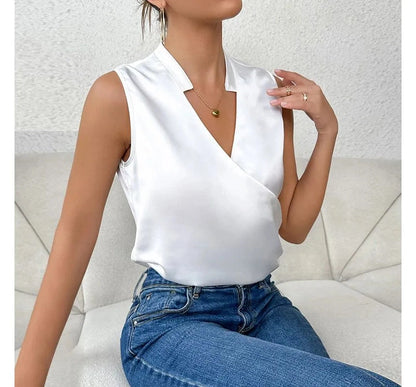 Top Bianco Senza Maniche Donna Elis | Stile Minimal Chic per Outfit Estivi TIAMUSE Women Blouse Evergreen