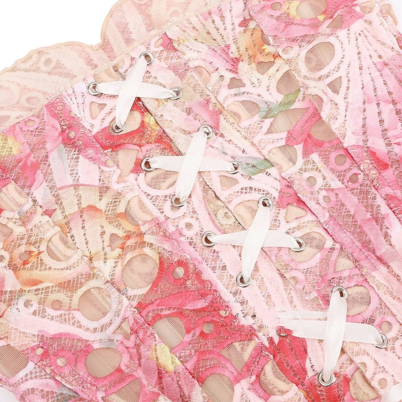 Top Corsetto Donna in Pizzo Rosa | Corsetto Modellante a Doppio Strato Anetta Elegante Copy Copy TIAMUSE Top Corsetto