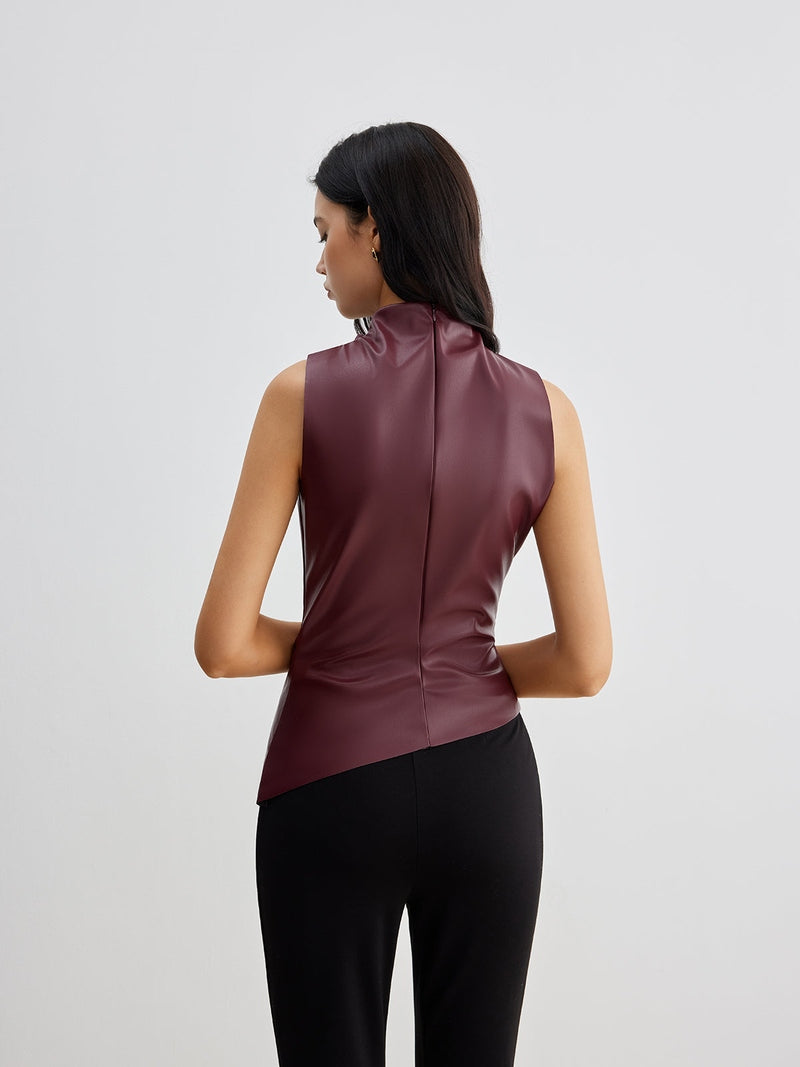 Top senza maniche in finta pelle alla moda con collo alto | Eva TIAMUSE Tank Tops