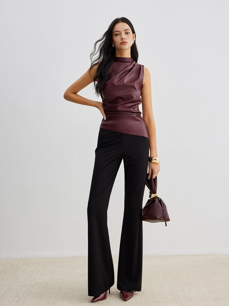 Top senza maniche in finta pelle alla moda con collo alto | Eva TIAMUSE Tank Tops