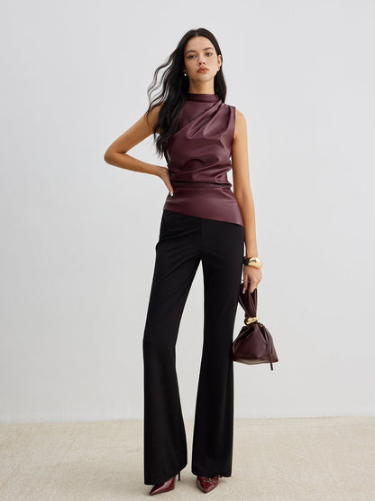 Top senza maniche in finta pelle alla moda con collo alto | Eva TIAMUSE Tank Tops