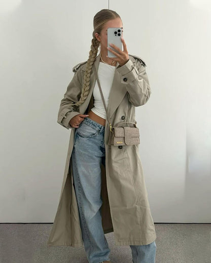 Trench Lungo Donna con Cintura - Cappotto Classico Elegante Primavera Autunno| Marlyn TIAMUSE Outwear