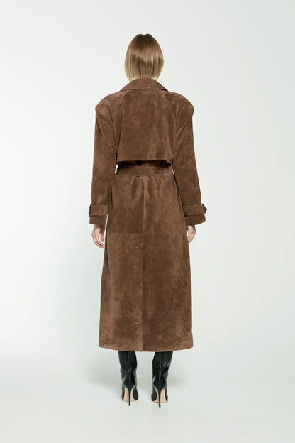 Trench in Camoscio da Donna | Marrone, con Cintura, Stile Classico Sartoriale TIAMUSE Outwear