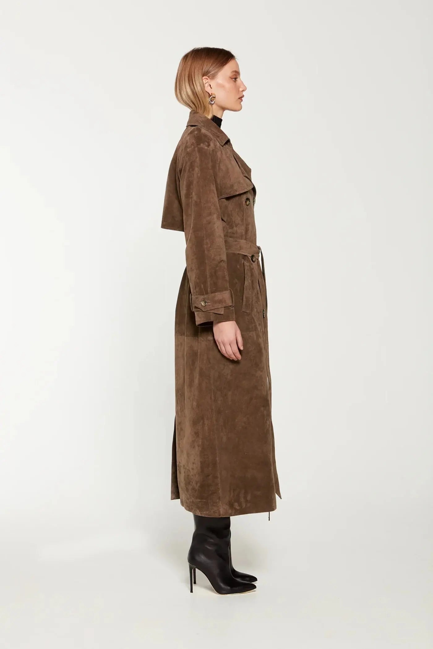 Trench in Camoscio da Donna di Tendenza | Marrone, Vestibilità Sartoriale, Autunno/Inverno TIAMUSE Outwear