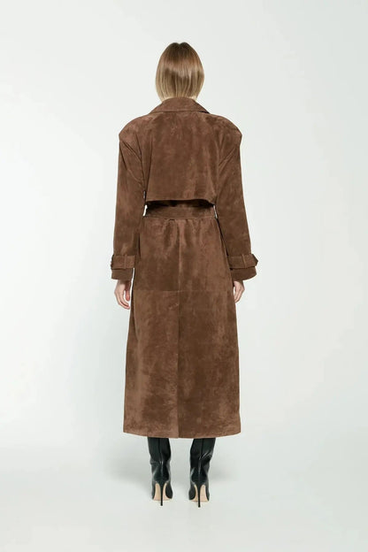 Trench in Camoscio da Donna di Tendenza | Marrone, Vestibilità Sartoriale, Autunno/Inverno TIAMUSE Outwear