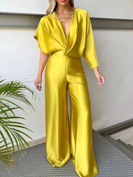 Tuta Asimmetrica Donna Aitana a Colore Pieno con Scollo a V | Perfetta per Primavera ed Estate TIAMUSE Tuta
