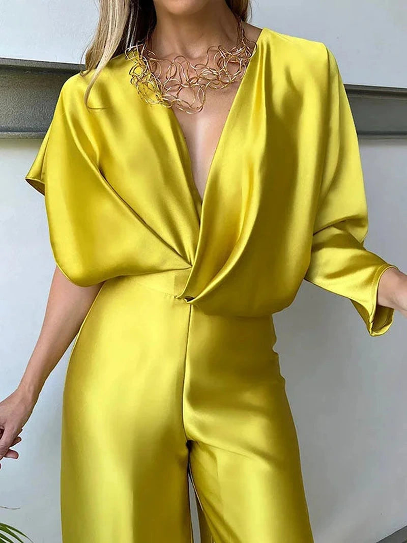 Tuta Asimmetrica Donna Aitana a Colore Pieno con Scollo a V | Perfetta per Primavera ed Estate TIAMUSE Tuta