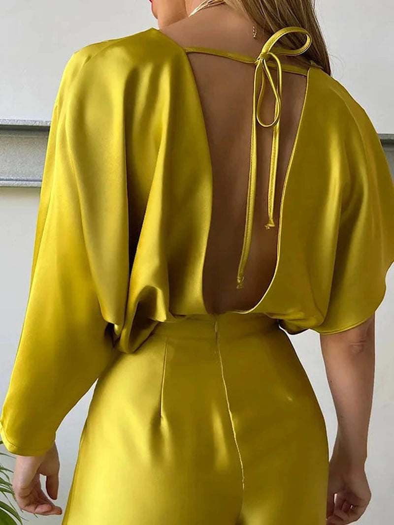 Tuta Asimmetrica Donna Aitana a Colore Pieno con Scollo a V | Perfetta per Primavera ed Estate TIAMUSE Tuta