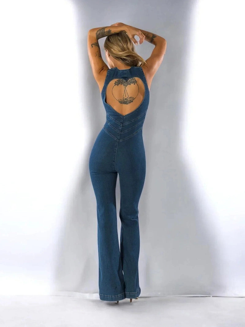 Tuta in Denim da Donna – Gamba Svasata & Fit Che Valorizza le Curve | Jumpsuit Marcelli TIAMUSE Tuta
